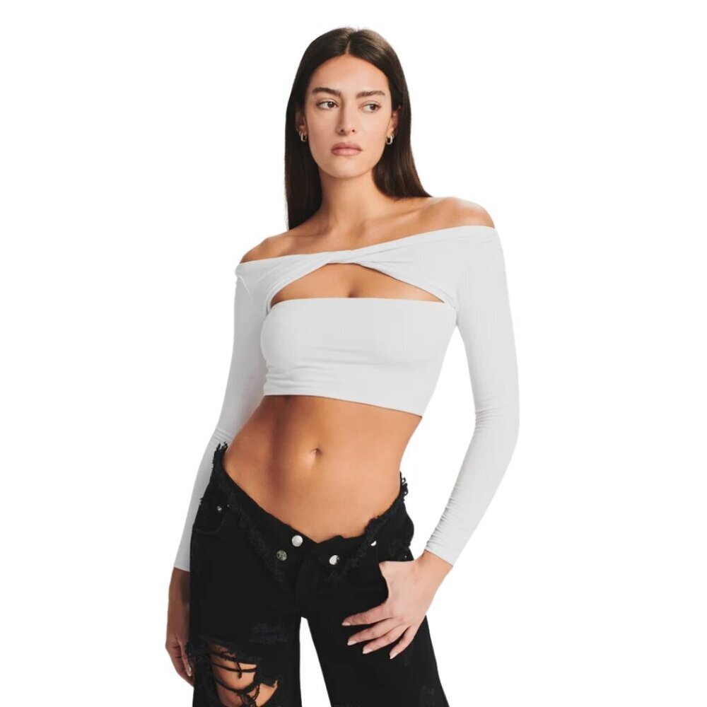 SER.O.YA - Ellis Long Sleeve Crop Top in White Size Medium